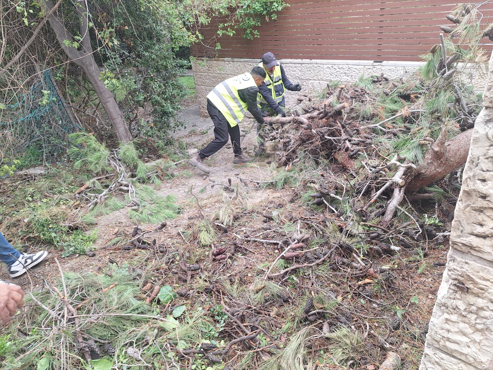 עובדי עיריית ירושלים בפעילות במזג האוויר הגשום בסערה. צילום: דוברות עיריית ירושלים